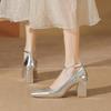 Silver pointed high heels women's autumn new cross belt with skirt temperament light mouth thick heel single shoes