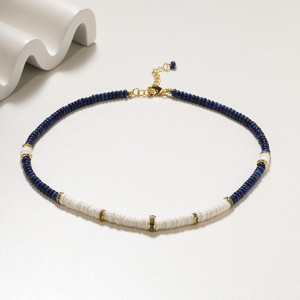 

Нишевый дизайн, натуральное лазуритовое лазурное ожерелье с золотыми бусинами, женская высокочувствительная многослойная ключичная цепочка