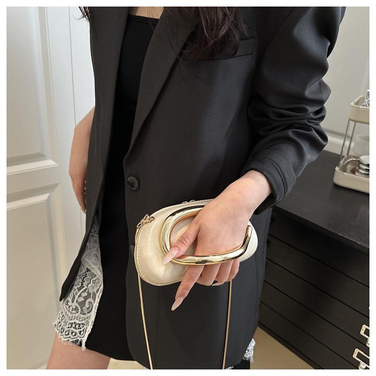 Elegant Oval Faux Leather Evening Clutch Bag for Women, Detachable Chain Strap Shoulder Crossbody Purse, Chic Party Handbag