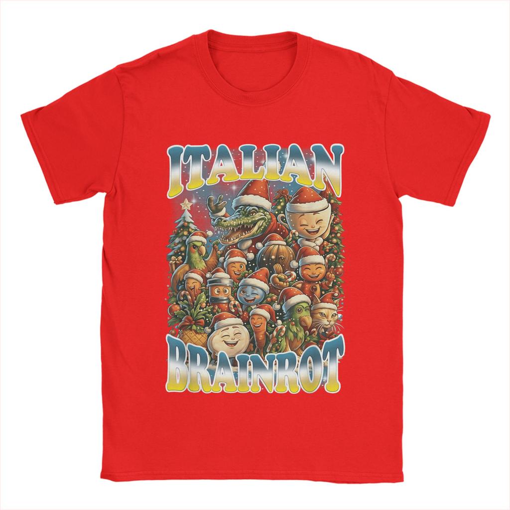 Italian Brainrot Christmas Meme Chaos T-Shirt for Men Funny  Tee Shirt Round Neck Short Sleeve T Shirts New Arrival Clothing