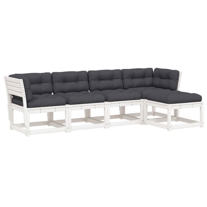 VidaXL Salon de Jardin avec Coussins 5 pcs, Sièges de Patio, Ensemble de Meubles, Mobilier de Terrasse Extérieur, Blanc Bois 3217011