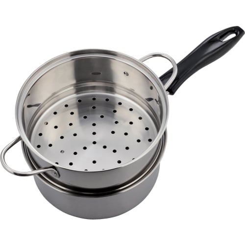 Wahei Freiz NR-7732 Edelstahl-Kochtopf mit zweistöckigem Dämpfeinsatz, 18cm, Induktionsgeeignet