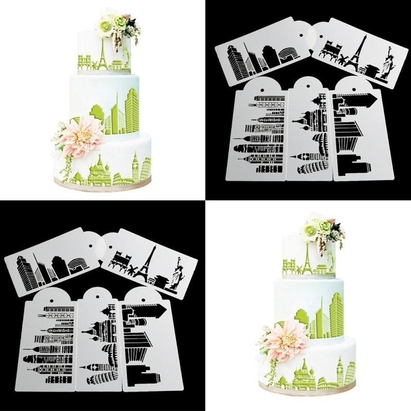 5 ks/sada Šablona na dort Pečicí forma Opakovaně použitelná Airbrush Eiffelova věž Socha Svobody Malování Umění DIY