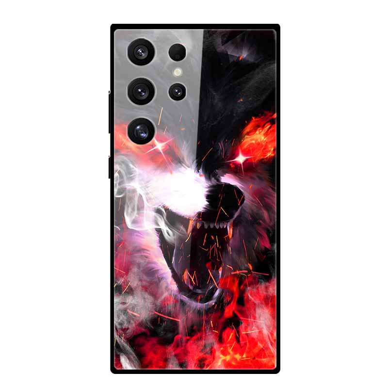 For Samsung S25 S 25 Ultra Hard Tempered Glass Case Capa Coque Bumper For Samsung Galaxy S 24 S24+ FE Wolf Phone Back Cover