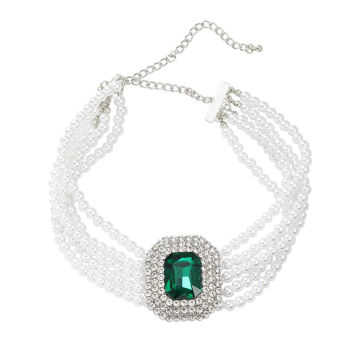 

Элегантное многослойное ожерелье из искусственного жемчуга с подвеской из сверкающего стекла с бриллиантами для женщин зелёный