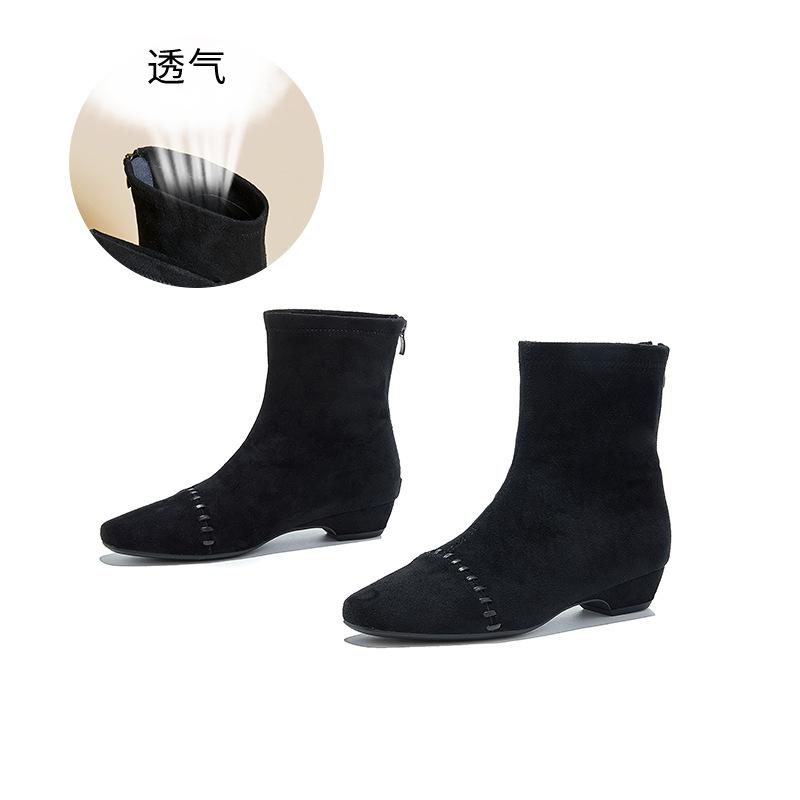 French retro short boots women s winter thick heel Martin boots suede thin boots casual boots women 35