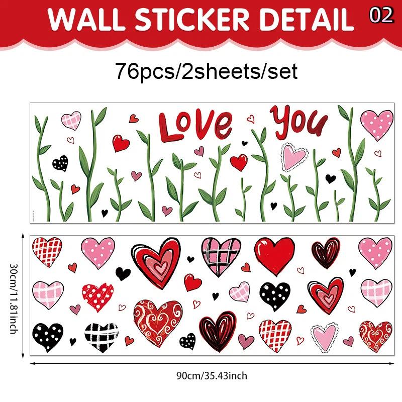 Heart Love Glass Window Stickers 3D Valentine's Day Scene Decoration Background Glass Static Wall Stickers Creating Holiday