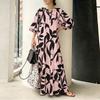 ZANZEA Women Boho Print Loose Casual Round Neck 3/4 Sleeve Long Dress