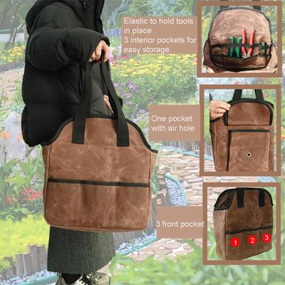 Waxed Canvas Garden Tool Bag Waterproof Large Capacity Heavy-Duty Tote Bag Multi-pocket Garden Tool Bag Organizer