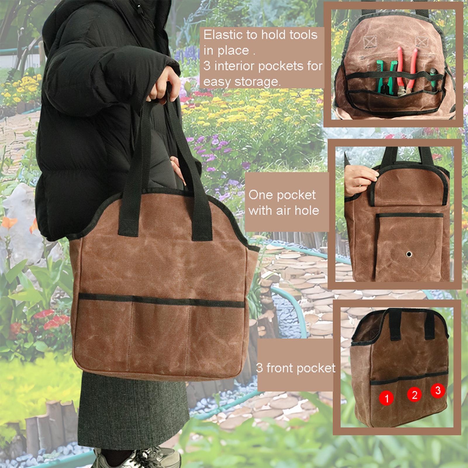 Waxed Canvas Garden Tool Bag Waterproof Large Capacity Heavy-Duty Tote Bag Multi-pocket Garden Tool Bag Organizer CN