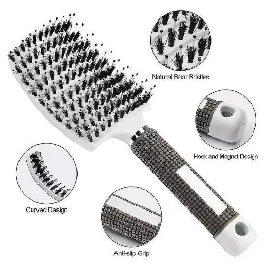 Boar Bristle Hair Brush for Women – Scalp Massage Comb, Detangling Hairbrush for Wet & Curly Hair, Salon Styling Tool with Nylon Bristles