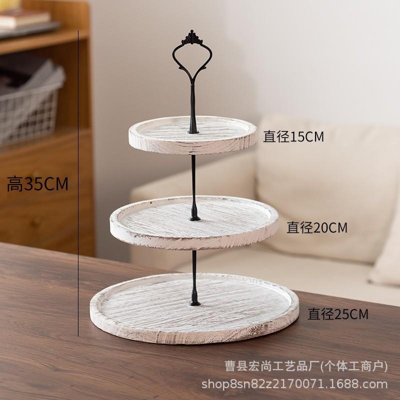 Rustic Wooden Dessert Stand 3-Tier Round Cake Display Tray Wedding Party Buffet Table Decor