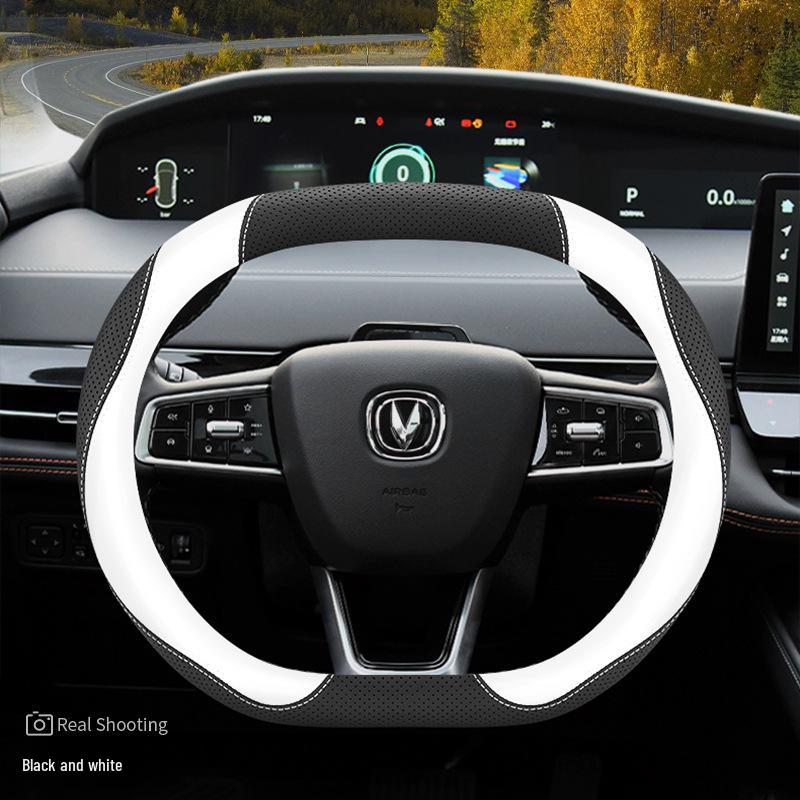 Genuine Leather Steering Wheel Cover for Changan UNIV, UNIK 2nd Gen, CS55 Plus, and Yida - Car Modification Accessory