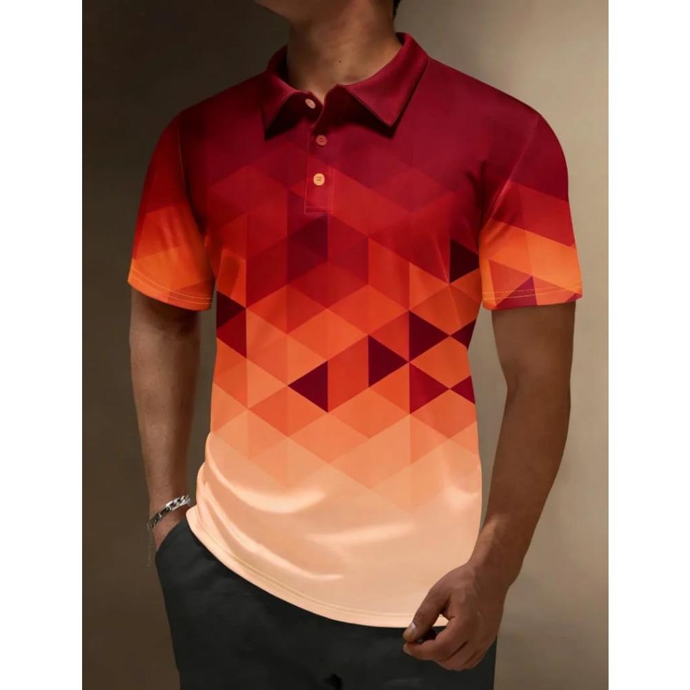

Colorful Pattern Design Short Sleeve Polo Shirt Men s Fashion Printed Outdoor Summer Wear Comfortable Polyester Fiber 3XL червоний
