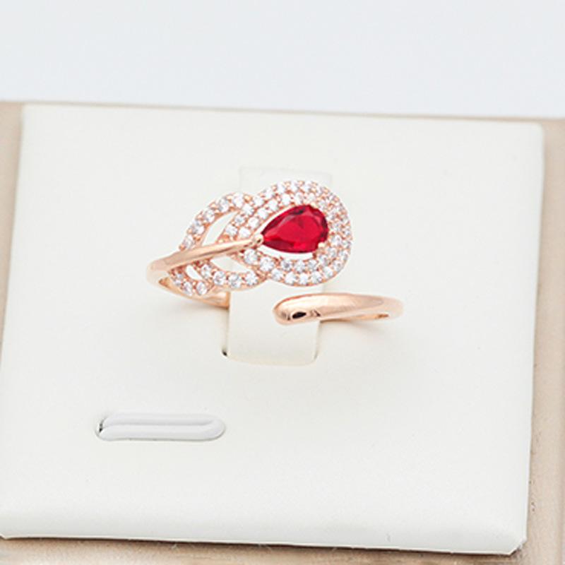 Purple Gold Color Gold Inlaid Redstone Feather Ring 585 Rose Gold Plated Russian Fashion Ring