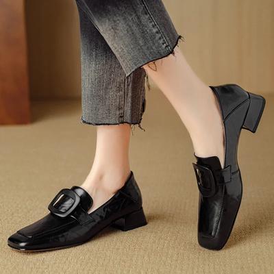 Square Toe Chunky Woman Loafers Shoes Designer Fashion Mid Heels Leather Shoes Women 2024 Trend Pumps Dress Mujer Zapatillas
