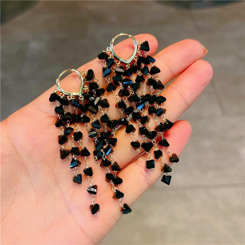 

Korean Temperament Irregular Crystal Tassels Heart Shape Dangle Earrings for Women Super Fairy Stainless Steel Piercing Jewelry чорний