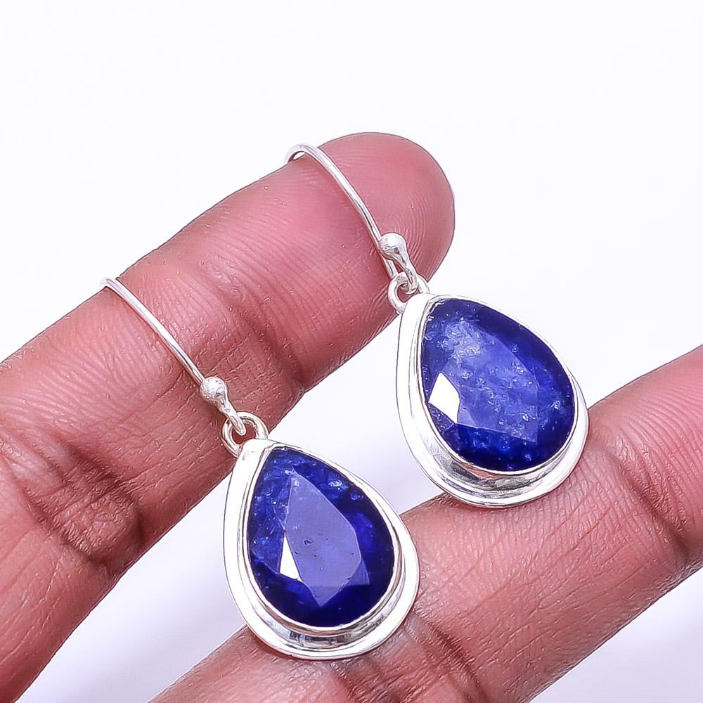 

Blue Sapphire -Dyed Quartz Designer Handmade 925 Sterling Silver Earring 1.33