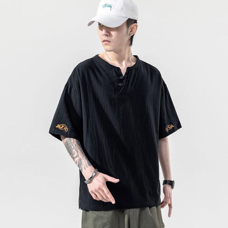 Men's Imitation Cotton Linen Style Loose Short Sleeve T-shirt Solid Shirts Casual Top Tee Shirt