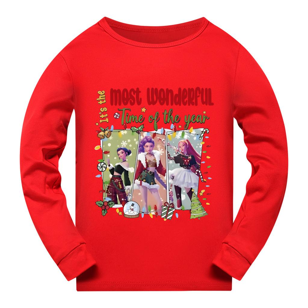 5096 Kids Girls Christmas New Year Rumi Zoey Mira Super Star Print Long Sleeves T-Shirt