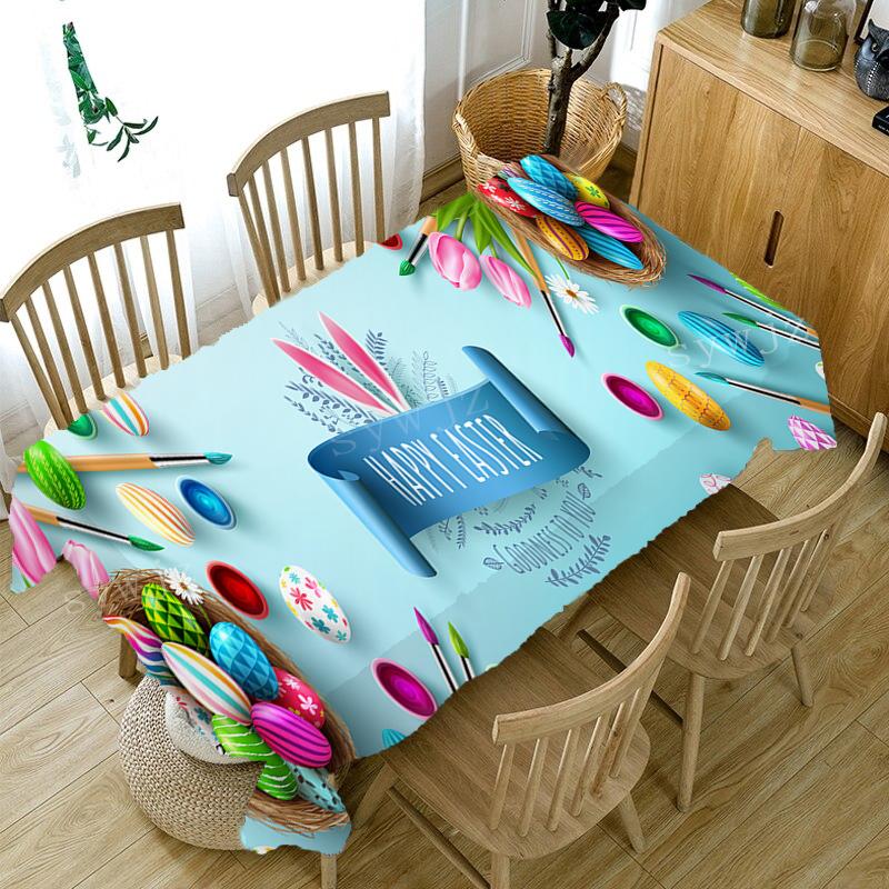 Egg Bunny Print Bordsduk Glad påsk Bordsduk Fest Thanksgiving Julfest Bord Semesterdekoration Tillbehör