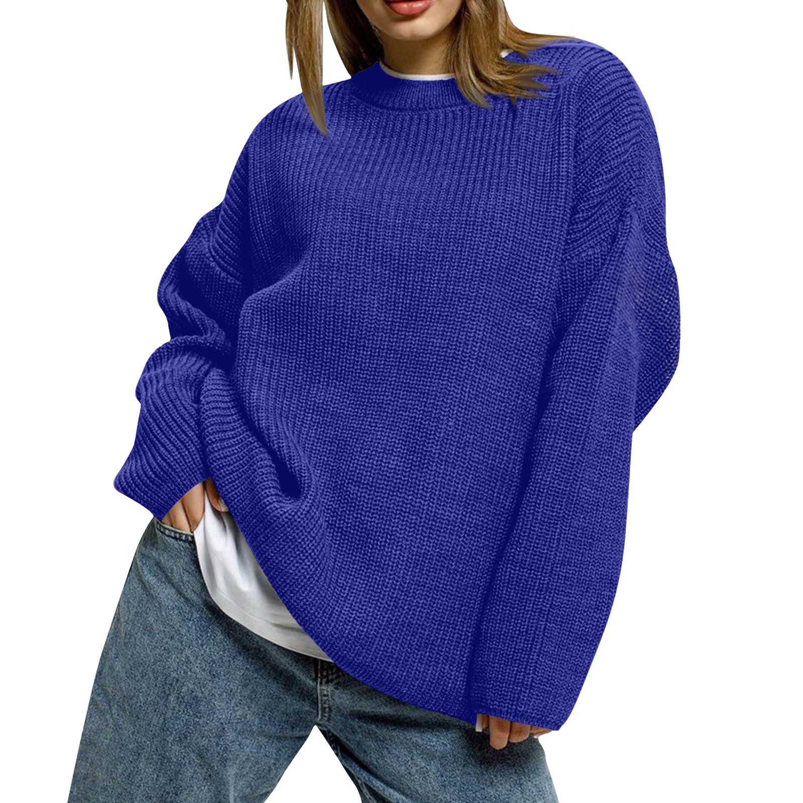 

Women s Solid Color Loose Casual Long Sleeved Knitted Sweater Top Sweater L