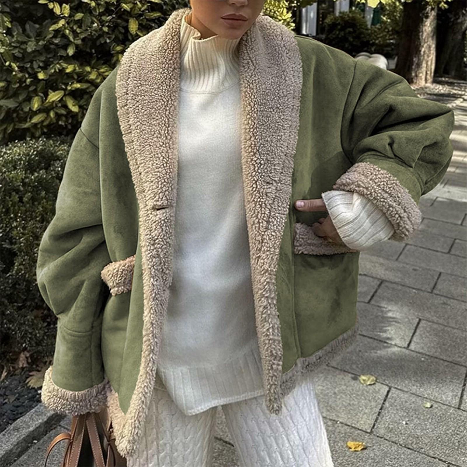 

И зимнее женское американское ретро пальто с лацканами и свободным верхом L