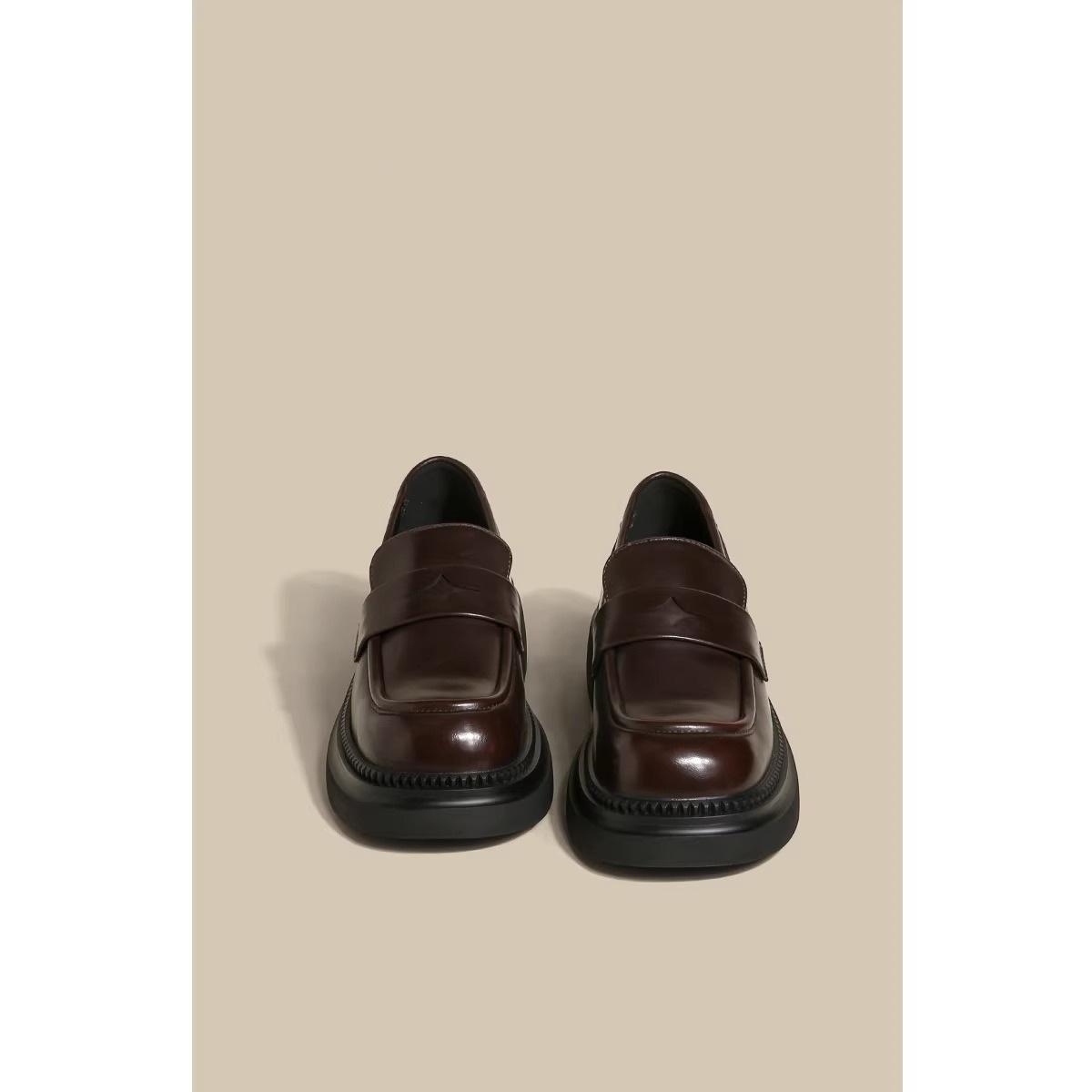 

Platform loafers women s spring 2025 new brown British style small leather shoes heightened soft sole commuter small single shoes 40 коричневый