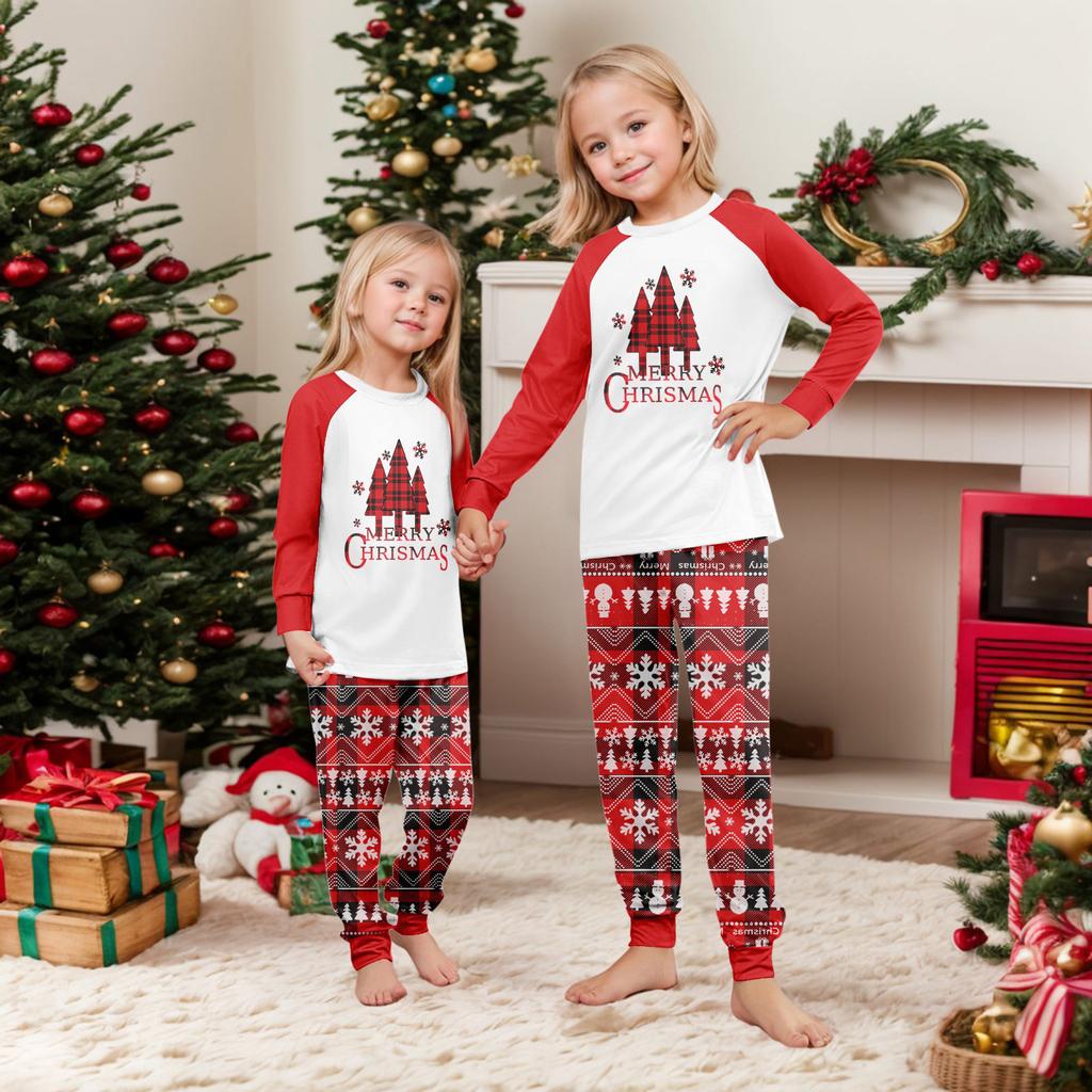 Print Cute Family Set Pajamas, Home Clothes, Family Set Long Sleeve Top Pants Set