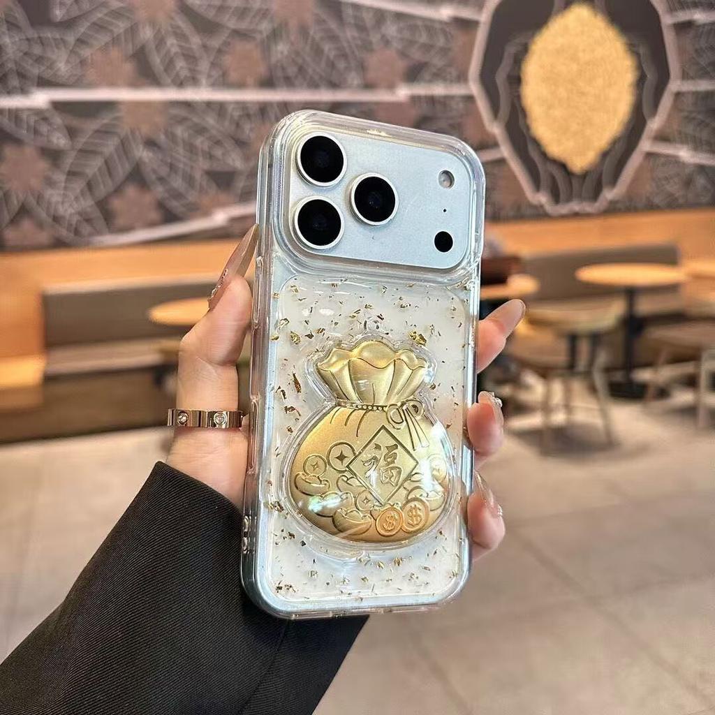 Compatible iPhone 16 Case - Year of the Horse New Year Transparent Anti-Drop 3D Premium Epoxy Gold Foil Minimalist Protective Cover Lucky Bag