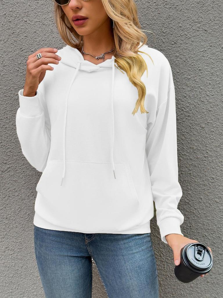 2024 Women's Autumn/Winter Solid Color Plus Velvet Loose Hooded Sweatshirt