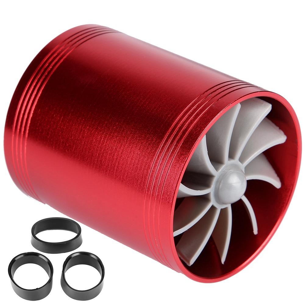 Car Air Intake Turbonator Dual Fan Turbine Super Charger Gas Fuel Saver Turbo Red