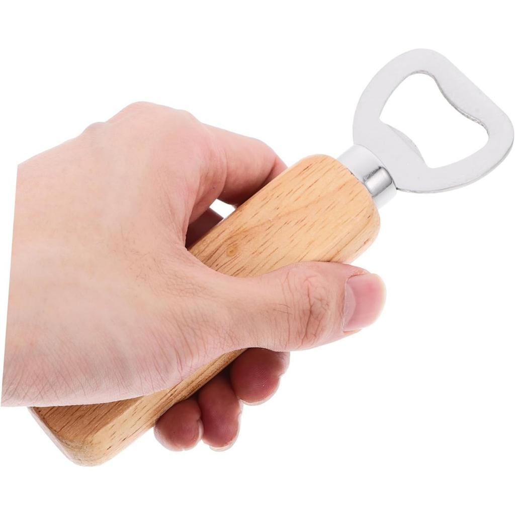 Multi-function Beer Bottle Opener Sturdy Stainless Steel Wooden Handle Easy to Use Ideal for Home Bar Travel