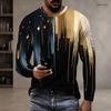 Men Plus Size Round Neck Long Sleeve Printed T Shirt Black Gold Blue Casual Pullover