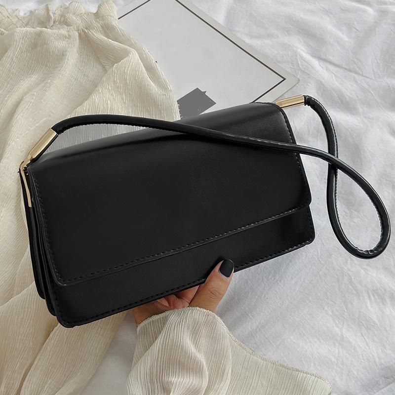 

Новая простая сумка через плечо для женщин из искусственной кожи, однотонная женская сумка через плечо, повседневная маленькая квадратная сумка для девочек 24x8x13cm чёрный