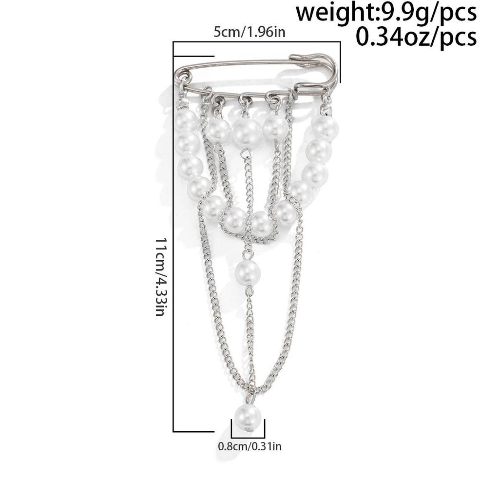 Hip Hop Trendy Imitation Pearl Tassel Chain Brooches for Men Women Waist-shaping Fixed Pin Accessory Multi-functional Jewelry