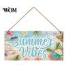 Summer Hanging Sign Wooden Sign, Beach Theme Welcome Front Door Decor with Ornament Rope, Colorful Hanger for Seasonal Farmhouse House Seaside