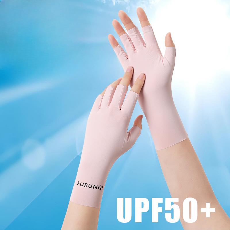 Letní ledové hedvábné opalovací rukavice s polovičními prsty Šetrné k pokožce Prodyšné Odolné proti UV záření Tenký styl Řidičské Rukavice na prsty Proti černání Nehtové umění