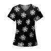 Women's Fashion Printed Short Sleeve V Neck Pattern Tops Pocket Working T-shirts