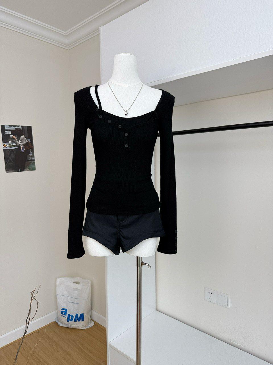 

Women s Slim Fit Viscose Knit Double-Layer Long Sleeve Top Medium чёрный