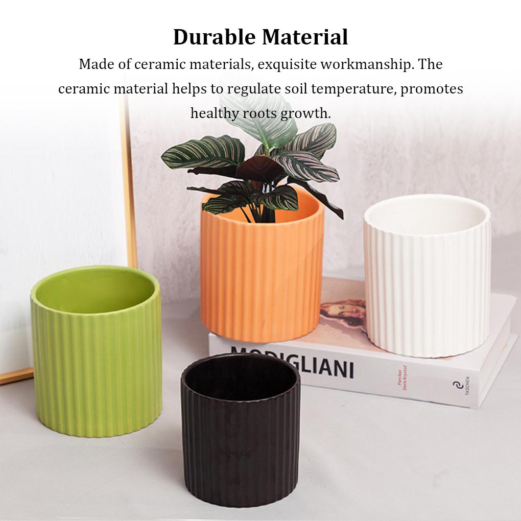 Striped Ceramic Flowerpot Pots Succulent Planter Round Indoor Smooth Surface Bonsai Home Potted Decoration Gifts