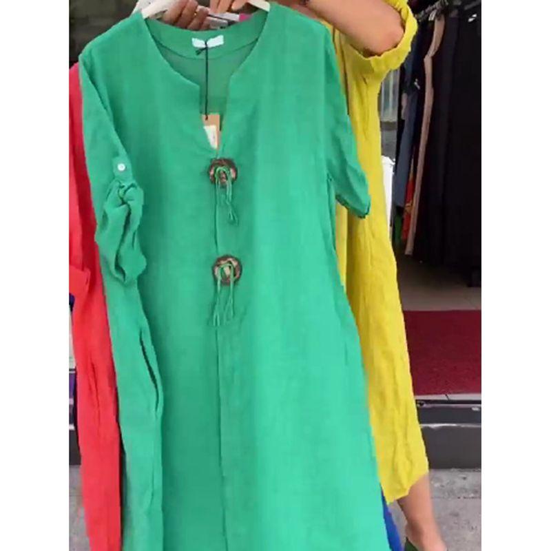 Casual Loose Solid Color Simple Dress Casual Loose Pure Color Simple Dress