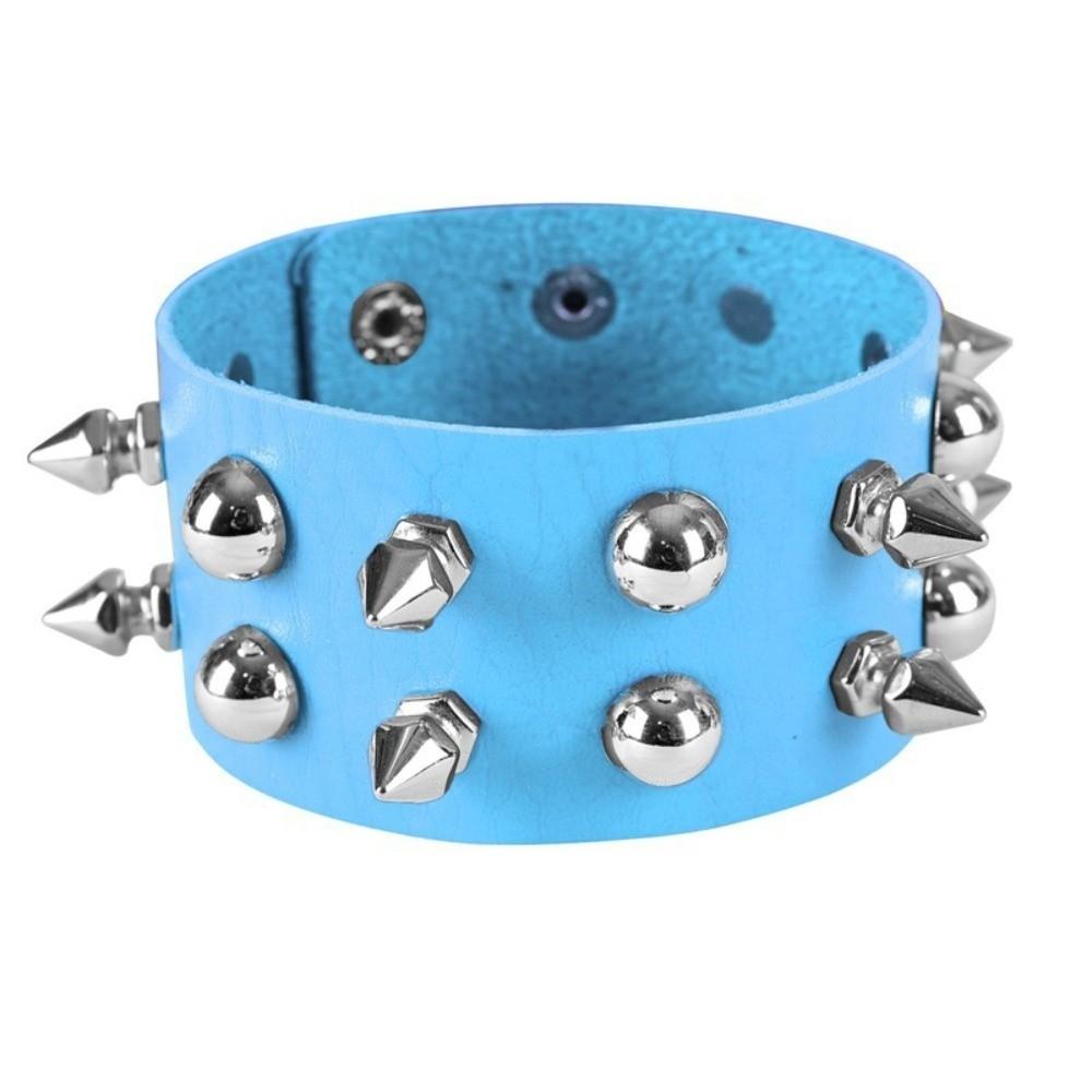 Adjustable Snap Closure Studded Leather Wristband Durable Punk Spiked Bangle  Unisex Fashion Gift синий