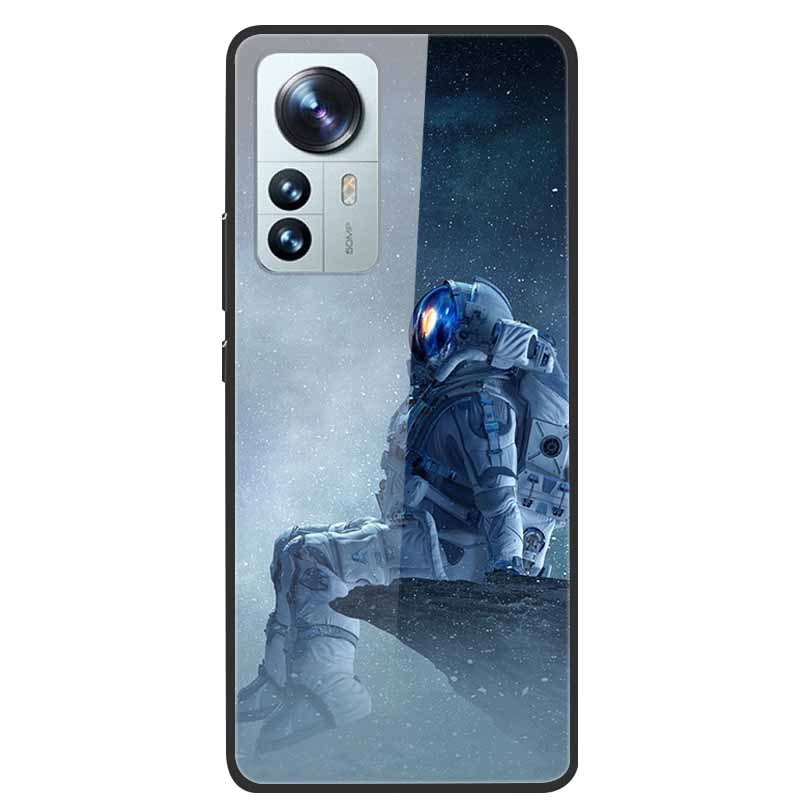 Luxus Hülle für Xiaomi 12T Pro Blumen Gehärtetes Glas Hülle für Xiaomi 12T TPU Stoßfänger Xiaomi 12 T Harte Schwarze Hülle Bunte Capa