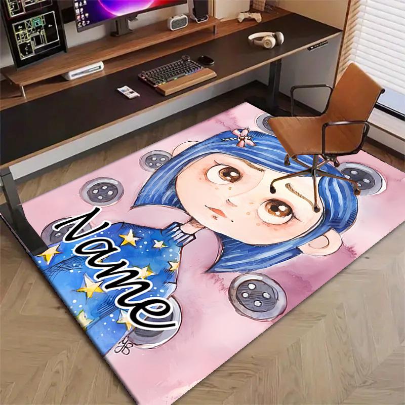 Custom Coraline Mat Personalized Name, Polyester Washable Indoor Entryway Rug, Gift for Christmas, Easter, Thanksgiving Day