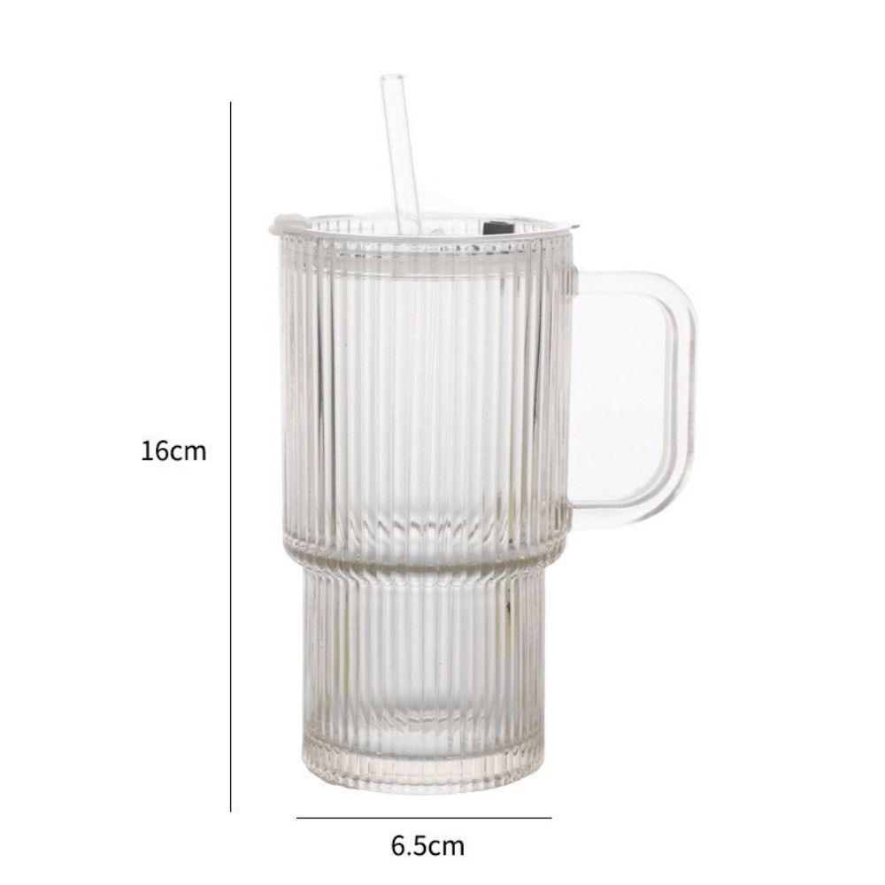 Portable Large Capacity Glass Straw Cup Durable Handle Transparent Glass Tumbler Cup Sealed Cover Drinkware Office Use