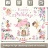 2D Magical Fairy Birthday Tapestry, Floral Mushroom Wall Decor for First Birthday Party