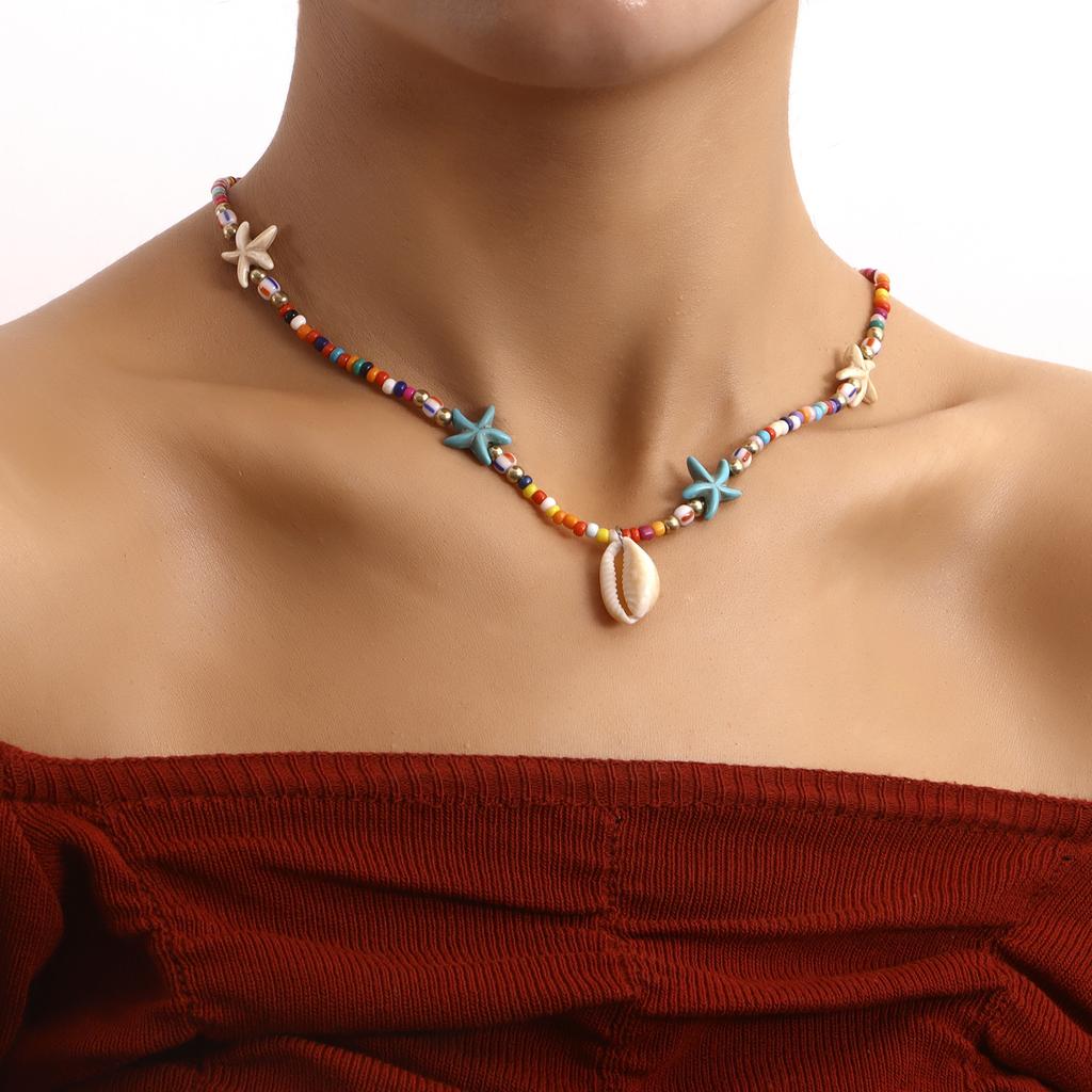 Bohemian Handmade Perlen Kette Halsband Seestern Shell Anhänger Halskette Für Frauen Mode Schmuck Strand Strang Goth Schlüsselbein Geschenke