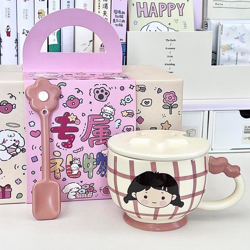 High-value male and female couples drinking cup cute ceramic mug with lid office breakfast cup birthday gift