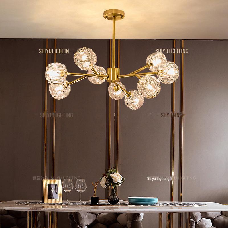 Nordic Post-Modern Copper Crystal Chandelier for Living Room or Bedroom